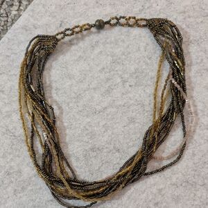 Chic Multistrand Black and Gold Beaded Necklace